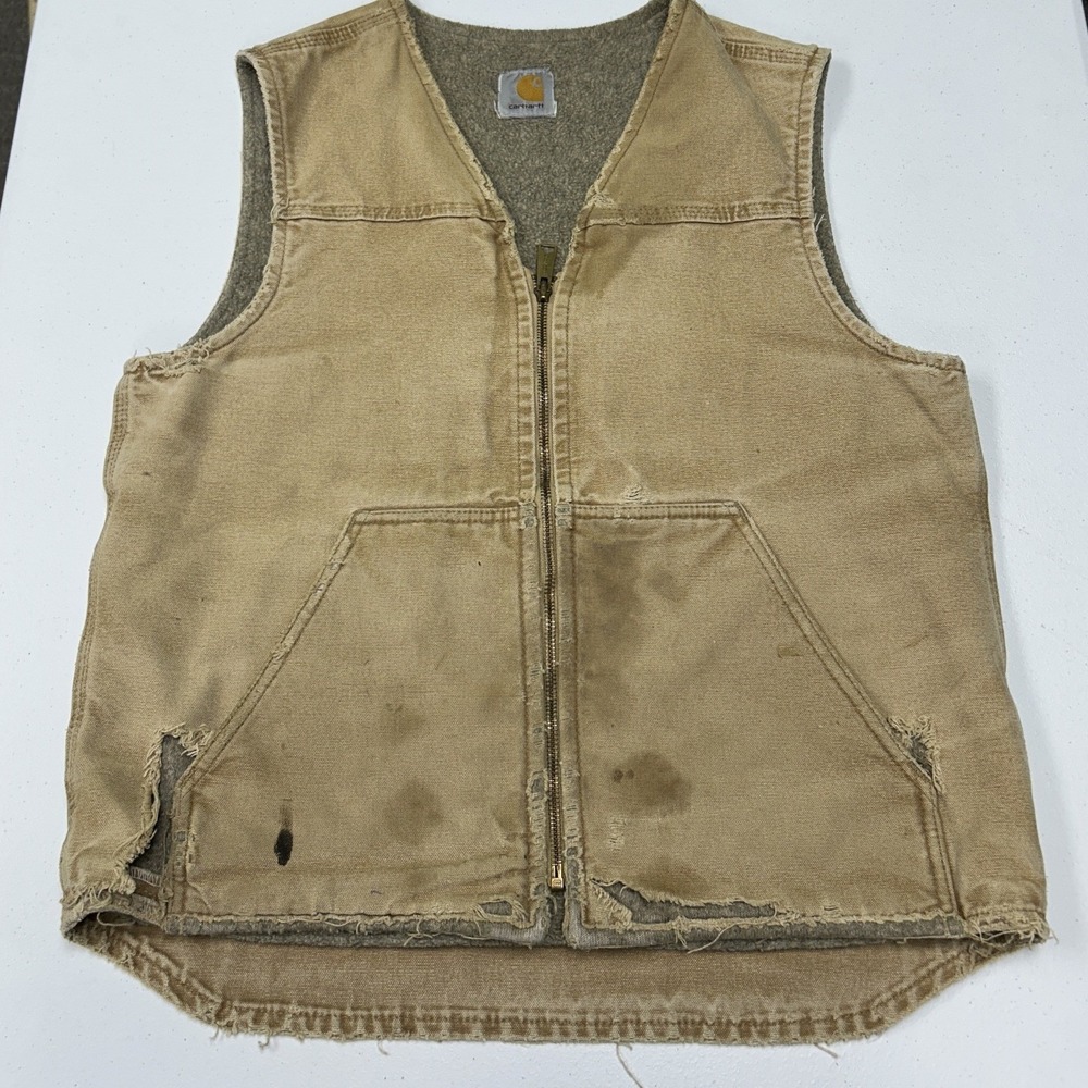 Carhartt Duck Vest Mens M Tan Distressed Blanket Lined V01 V02